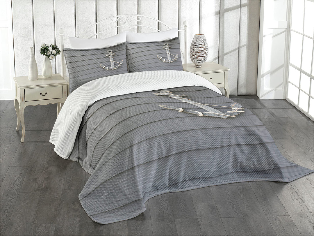 ABAKUHAUS Anker Tagesdecke Set, Antike Wand Navy Natur, Set mit Kissenbezügen Maschienenwaschbar, fü