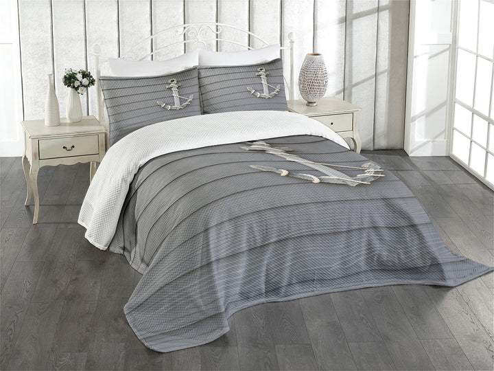 ABAKUHAUS Anker Tagesdecke Set, Antike Wand Navy Natur, Set mit Kissenbezügen Maschienenwaschbar, fü