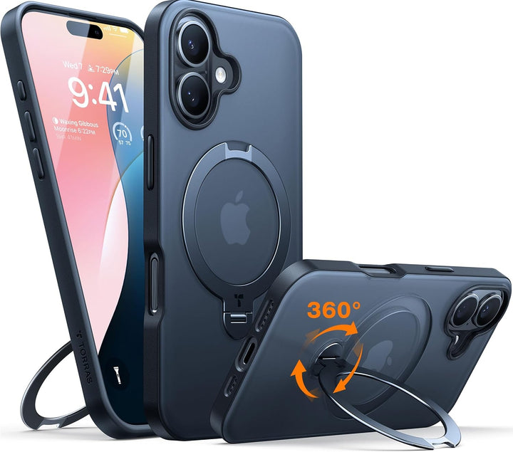 TORRAS 360° Ostand Spin für iPhone 16 Plus Hülle für Magsafe (Magnetischer Robust Standring) Zertifi