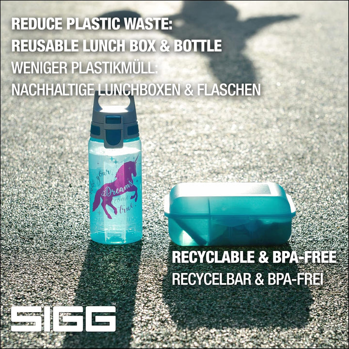 SIGG - Trinkflasche Kinder 0,5L & Brotdose 1L - Viva Lunchbox Set Football Tag - Federleicht - Spülm