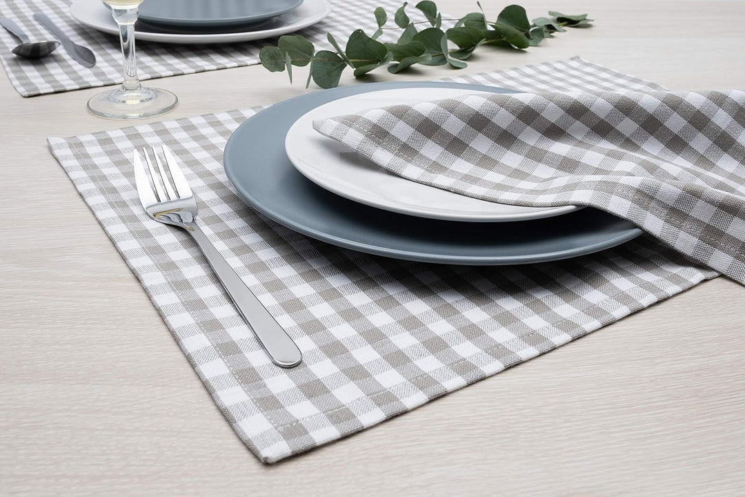 FILU Servietten 8er Pack Halbleinen (Leinen/Baumwolle) Grau/Weiss kariert (Farbe und Design wählbar)