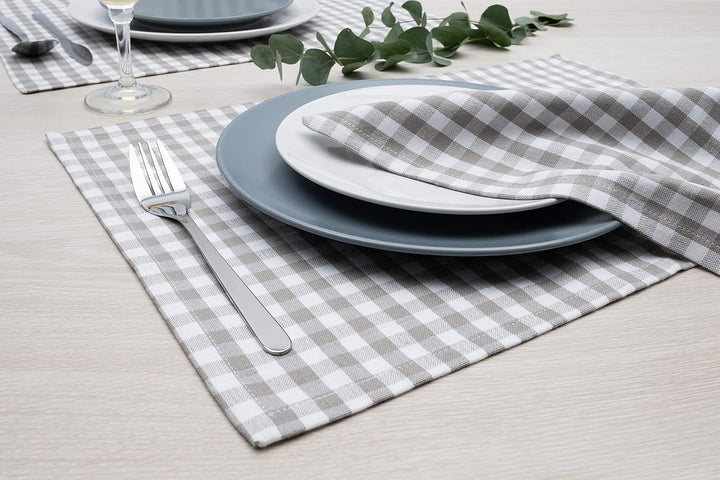 FILU Servietten 8er Pack Halbleinen (Leinen/Baumwolle) Grau/Weiss kariert (Farbe und Design wählbar)
