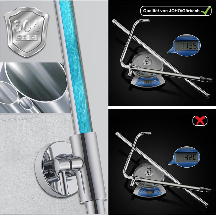 Görbach Regendusche Duschsystem ohne Armatur-Edelstahl Duschset mit Höheverstellbare Duschsäule 74-1
