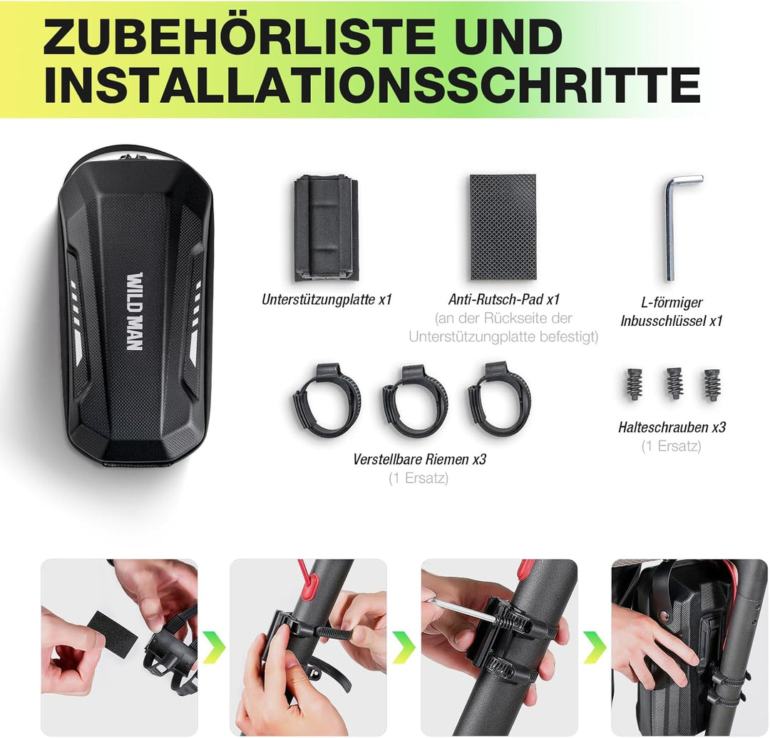 2/3L E Scooter Tasche wasserdichte - Lenkertasche für Elektroroller mit Schnellspanner Gestell - Vor