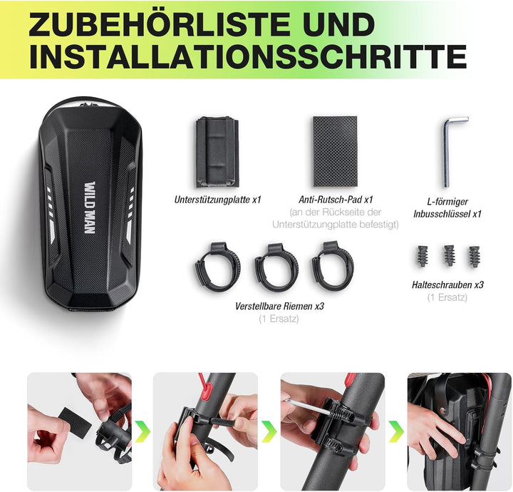 2/3L E Scooter Tasche wasserdichte - Lenkertasche für Elektroroller mit Schnellspanner Gestell - Vor