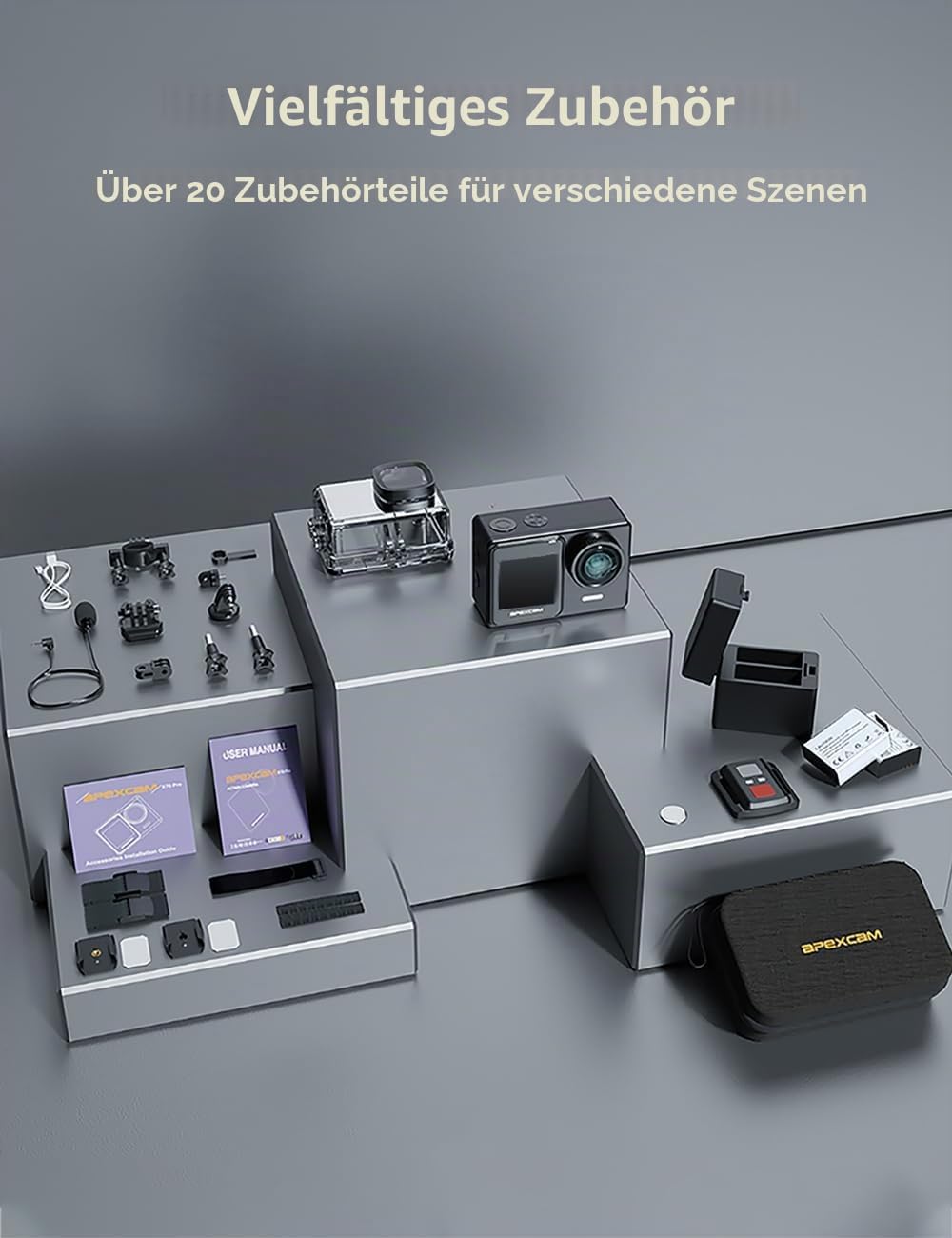 Apexcam 4K 30FPS 20MP Action Cam Dualscreen Touchscreen 40M wasserdichte Unterwasserkamera EIS Stabi