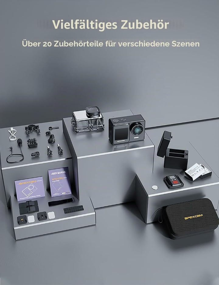 Apexcam 4K 30FPS 20MP Action Cam Dualscreen Touchscreen 40M wasserdichte Unterwasserkamera EIS Stabi