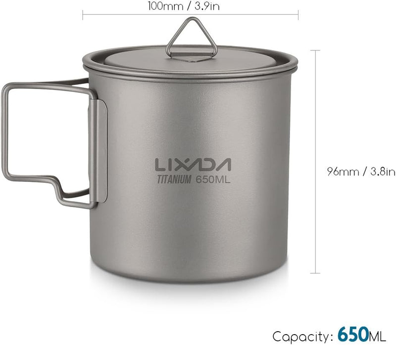 Lixada Titanium Topf Camping Tragbar Titan Wasser Tragbar Becher Tasse Klappgriff(300 ml,350 ml,420m