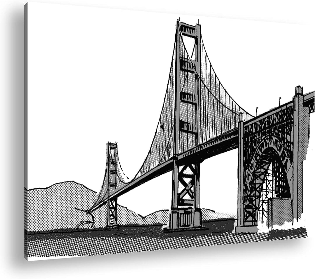deyoli Illustrierte Fluss-Brücke Format: 80x60 als Leinwand, Effekt: Schwarz&Weiss, Motiv fertig ger