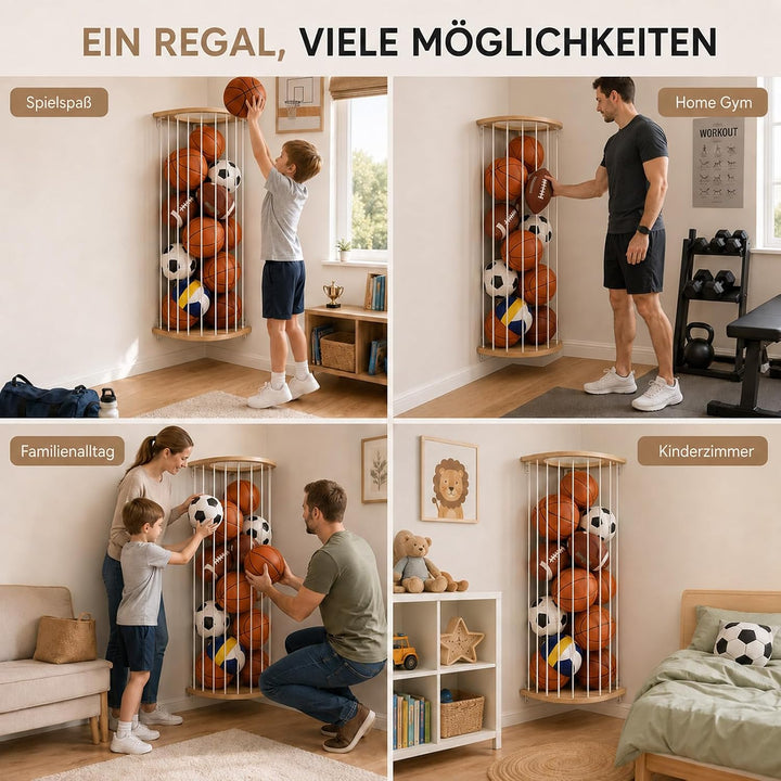 Garage Organizer Ballhalterung Wand - Slackline Ballnetz für 5 Bälle