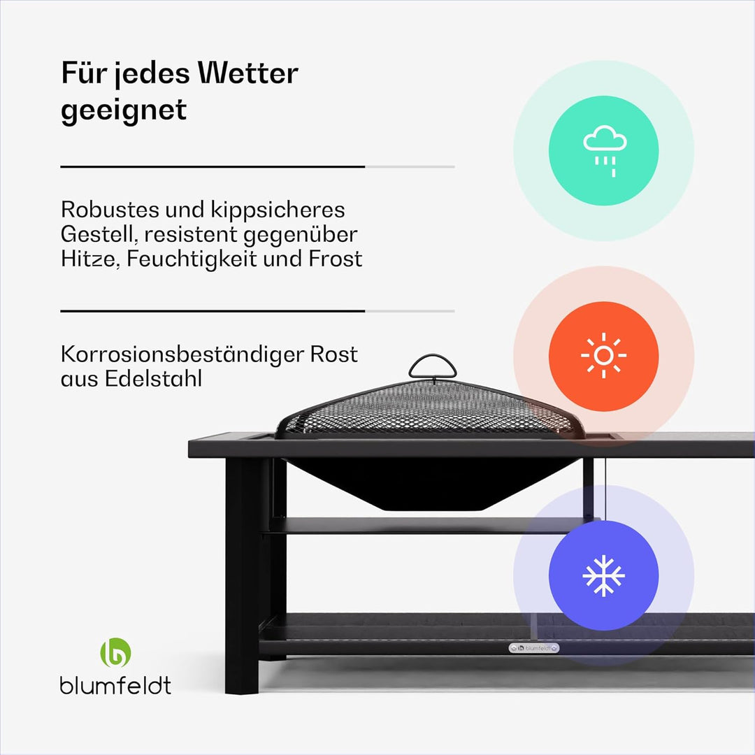 Blumfeldt Merano Avanzato L Feuerschale - 3-in-1 Feuerschale mit Grillrost & Tisch, robuster Stahlra