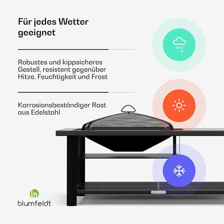 Blumfeldt Merano Avanzato L Feuerschale - 3-in-1 Feuerschale mit Grillrost & Tisch, robuster Stahlra