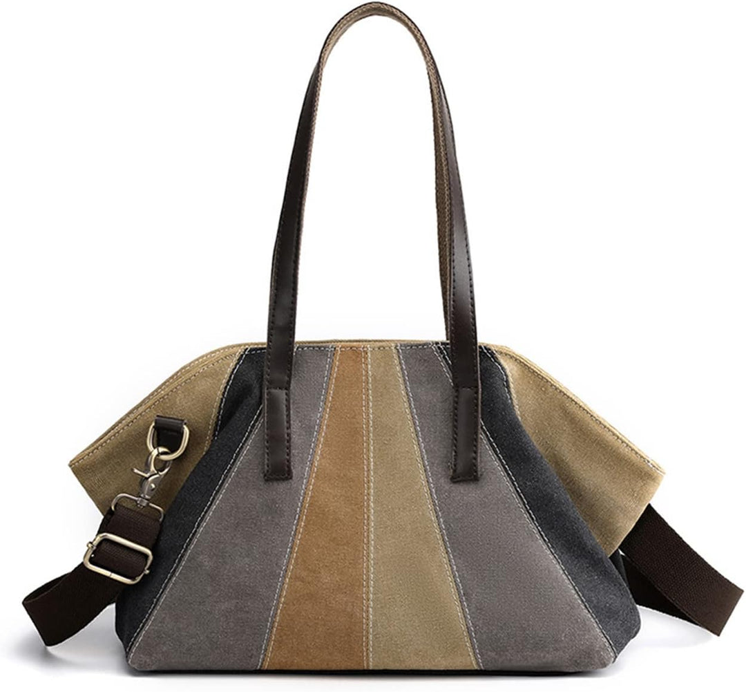 PORRASSO Retro Umhängetasche Damen Schultertasche Canvas Striped Tote Handtasche Mädchen Crossbody B