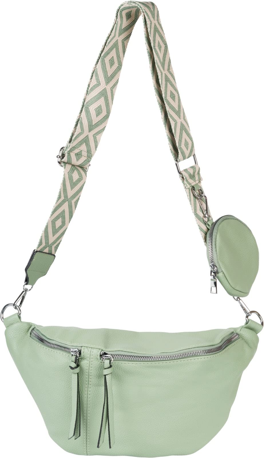 styleBREAKER Damen Halbmond Crossbody Schultertaschen Set 3-Teilig, Schultergurt mit Muster, Schlüss