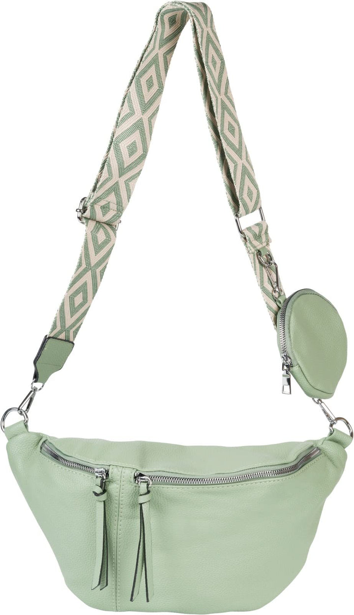 styleBREAKER Damen Halbmond Crossbody Schultertaschen Set 3-Teilig, Schultergurt mit Muster, Schlüss