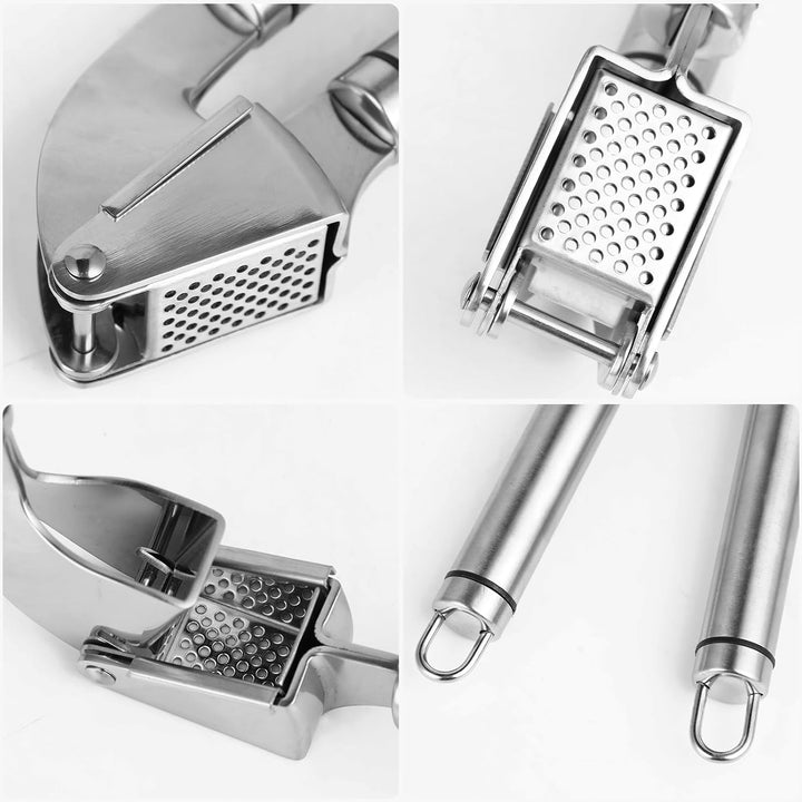 Knoblauchpresse Edelstahl Premium – 3 Set mit Schäler, Reinigungsbürste, Leicht zu Reinigen, Für Kno