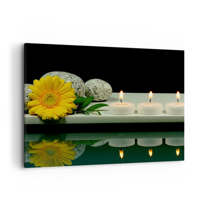 ARTTOR Bilder auf Leinwand 100x70cm Leinwandbild Spa Blume Kerze Stein Gross Wanddeko Bild Schlafzim