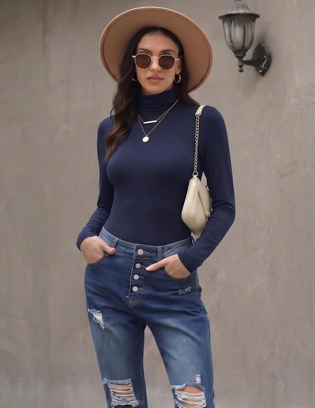 Zeagoo Damen Long Sleeve Shirt Rollkragen Slim Fit Basic Oberteile Elegant Hemd Tshirts Stretch Unte