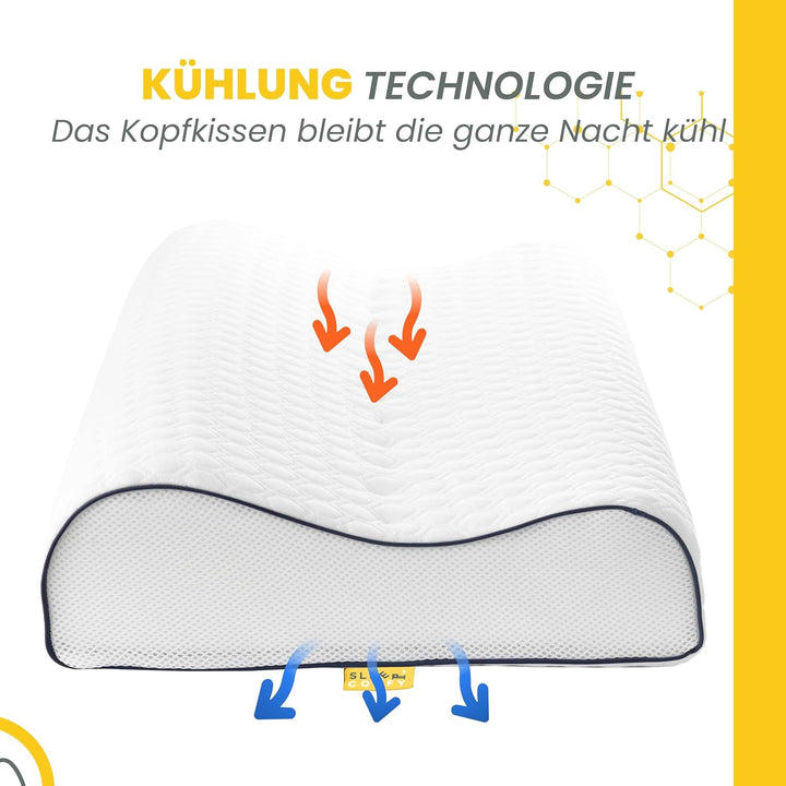 SLEEP COMFY - Premium Visco HWS Nackenkissen, 60x40x14/12cm, Kopfkissen mit Bezug, Nackenstützkissen