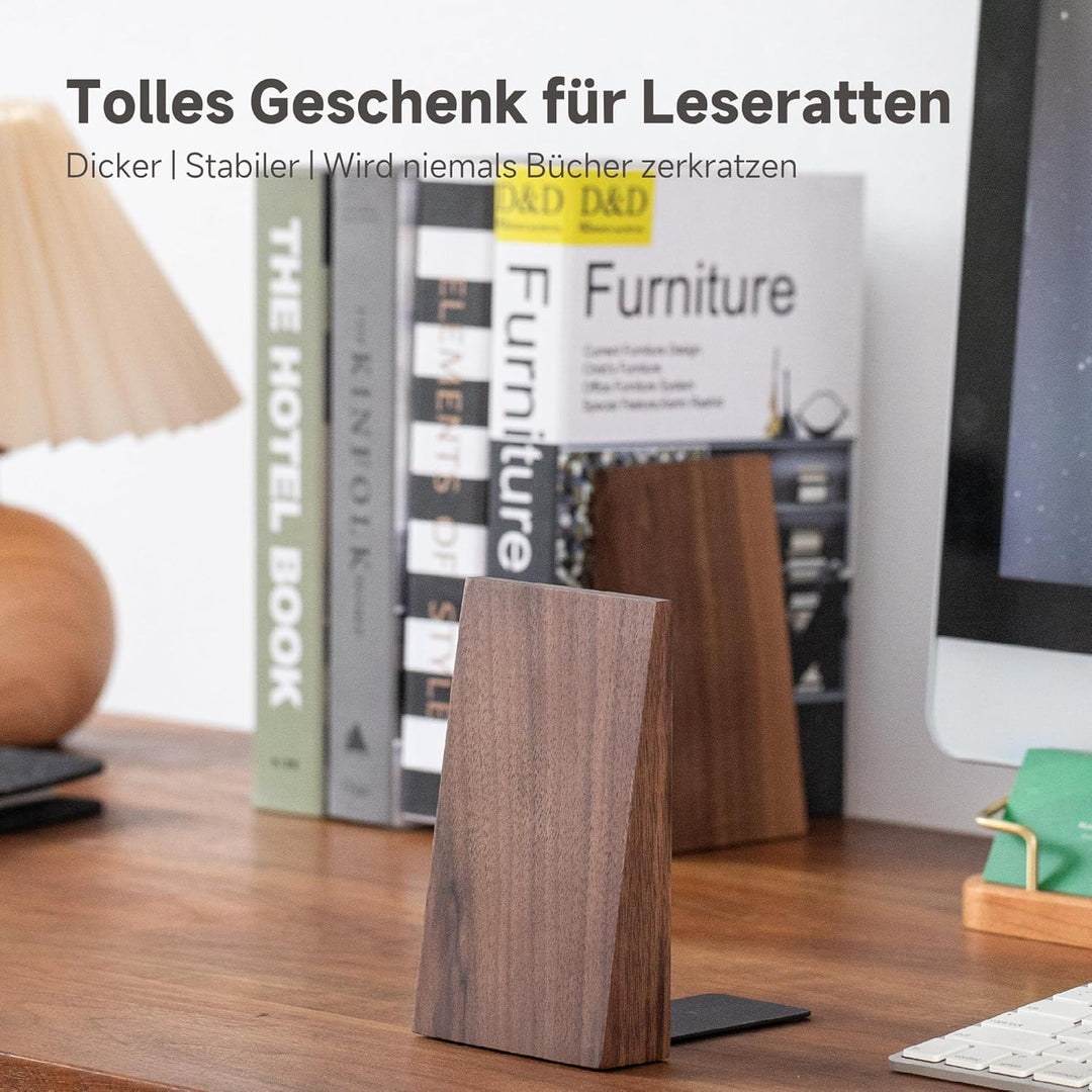 Muso Wood Holz Buchstütze aus Walnussholz - Handgefertigte Buchstützen Dekorative Bücherstütze für R