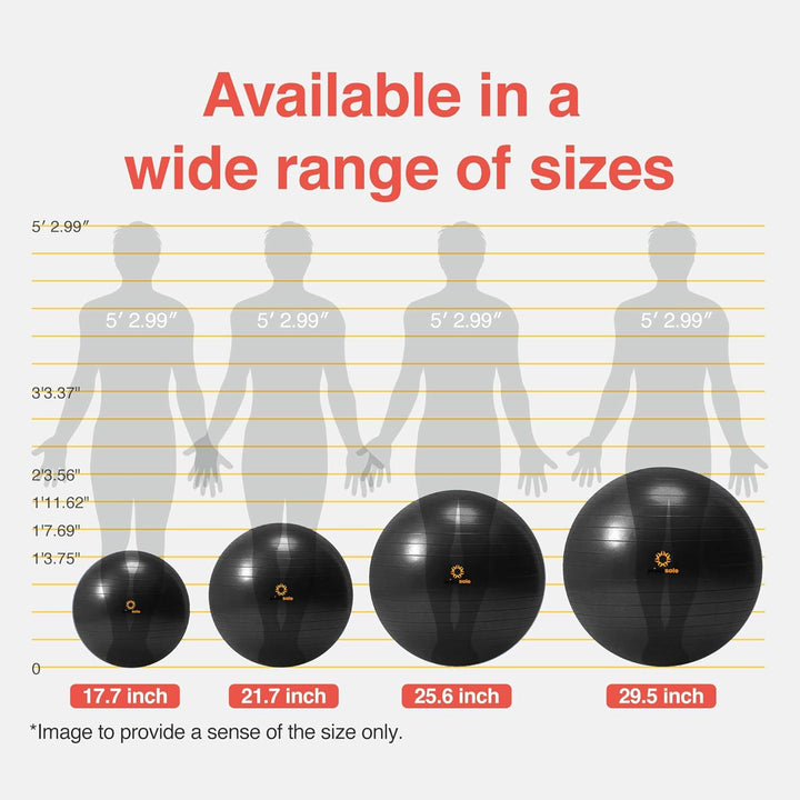 primasole Balance Ball Gymnastikball 25.6 inch &amp; 65 cm Schwarz, 25.6 inch &amp; 65 cm Schwarz