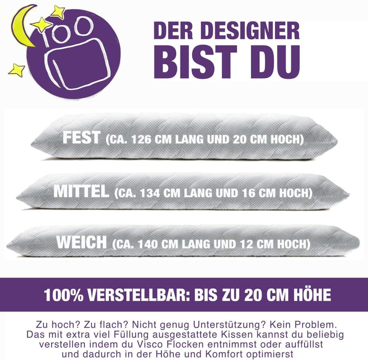 Traumreiter Seitenschläferkissen mit Bezug Baumwolle, Memory Foam Kissen Visco Gel Professional für
