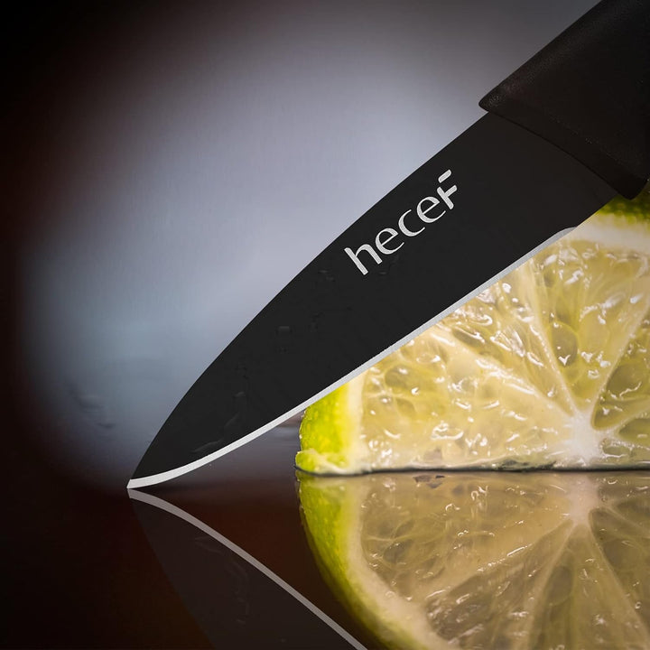 hecef Schwarz Oxid Messerset von 6 mit Passend Klinge Schützend Messerscheide,Schwarz Oxid Set mit M