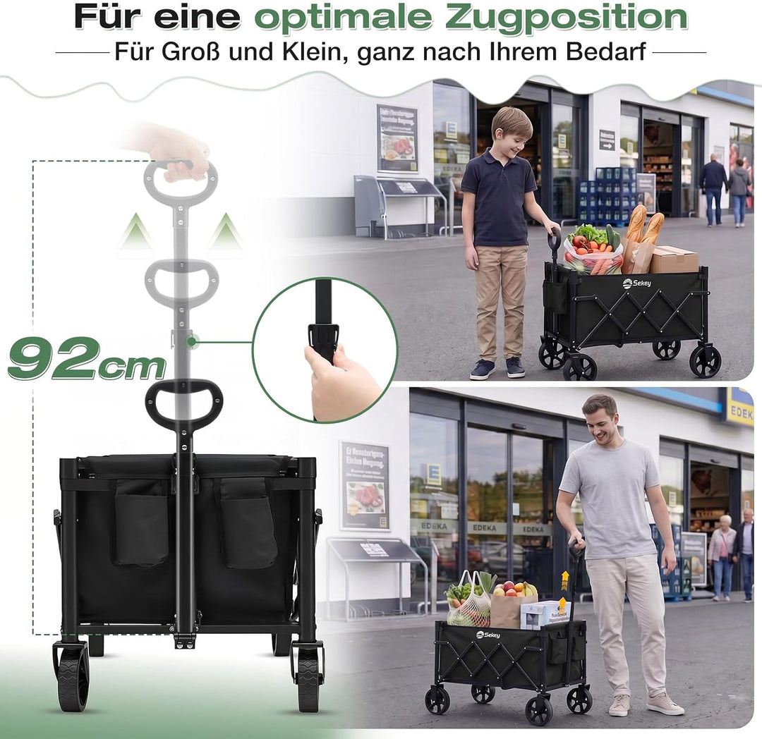 Sekey Bollerwagen Faltbar Klein 80KG, Handwagen Klappbar, Faltbarer Einkaufswagen Campingwagen mit H