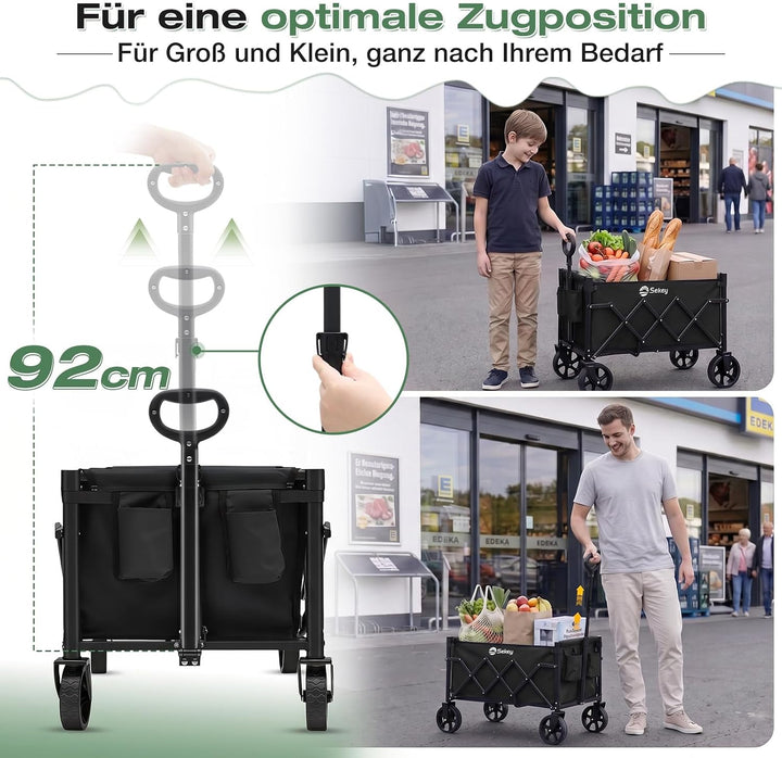 Sekey Bollerwagen Faltbar Klein 80KG, Handwagen Klappbar, Faltbarer Einkaufswagen Campingwagen mit H