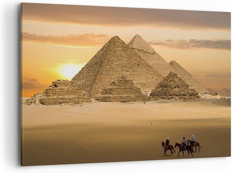 ARTTOR Bilder auf Leinwand 100x70cm Leinwandbild Pyramide ägypten wüste Gross Wanddeko Bild Schlafzi