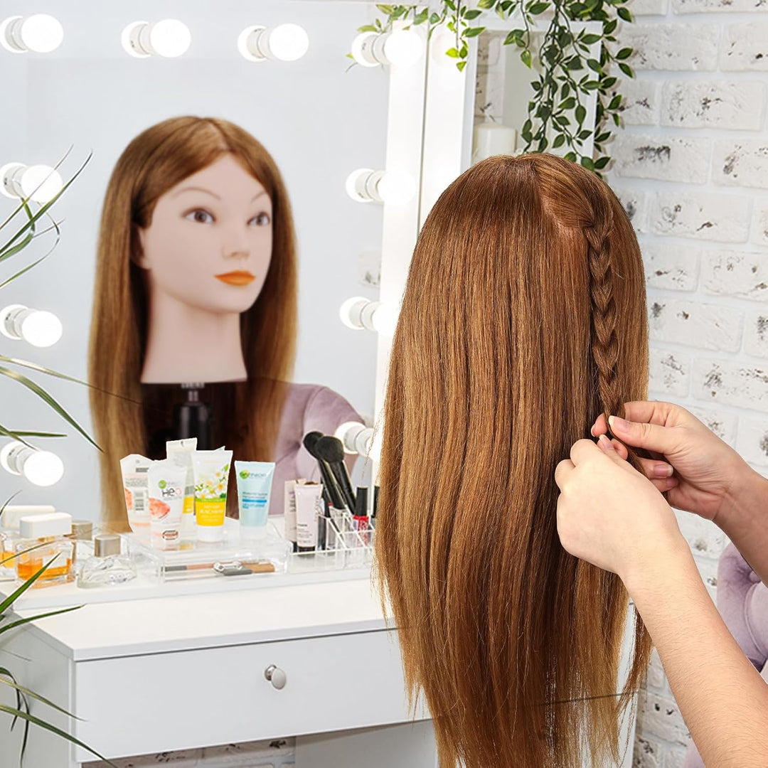 Yofuly 18 inch Trainingsköpfe für Friseure Übungskopf, 100% Echthaar Kosmetik Schaufensterpuppenkopf