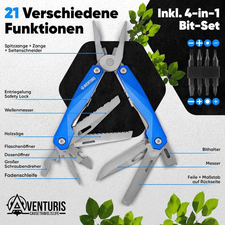AVENTURIS® Multitool. Tolles Multifunktionswerkzeug als Fahrrad zubehör oder Outdoor Ausrüstung, ein