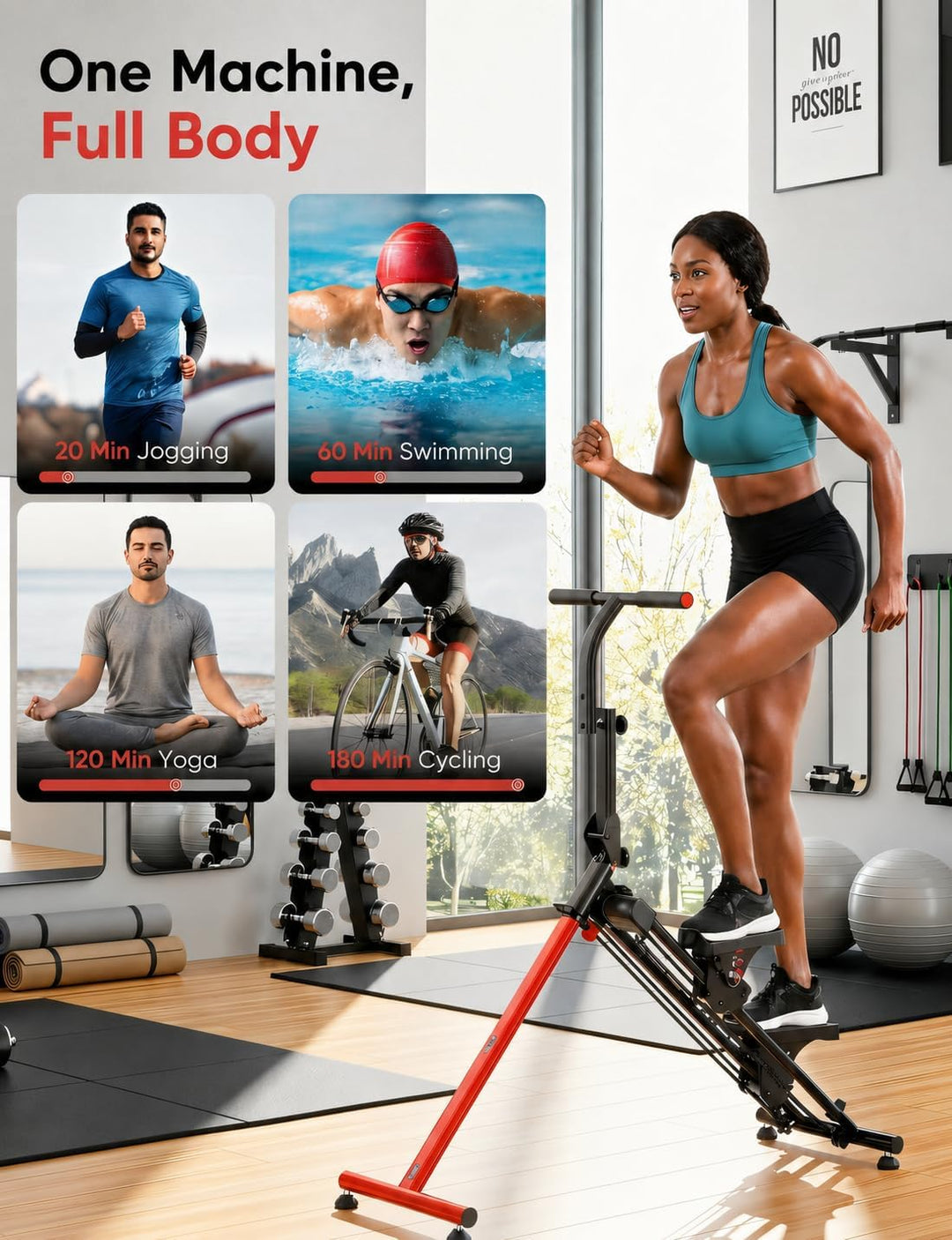 Treppenstepper Trainingsgerät, Verstellbarer Treppensteiger mit 3 Workout-Modi, klappbarer Cardio-St