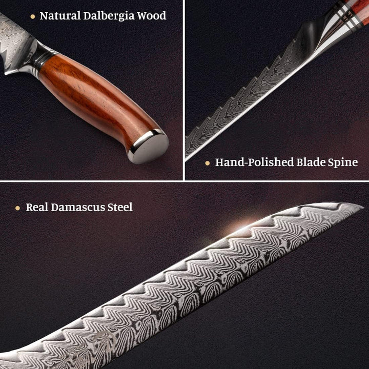 YARENH Ausbeinmesser 15.6 cm, Profi Damast Filetiermesser, Scharf Küchenmesser, 73 Schichten Damasts