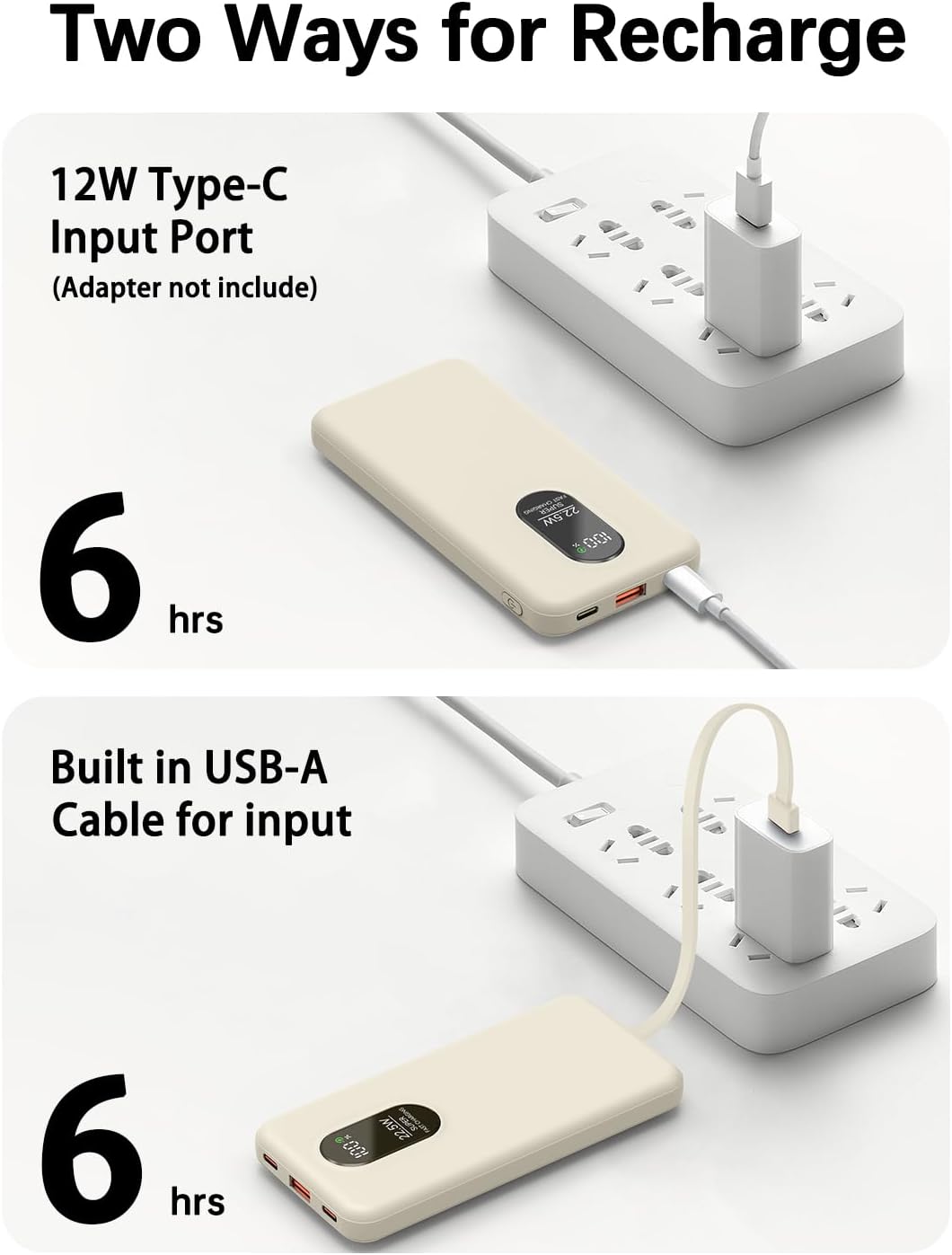 Powerbank 10000mAh 22.5W Schnellladefunktion Externer Akku mit integrierten Kabeln USB-C In/Out 5 Au