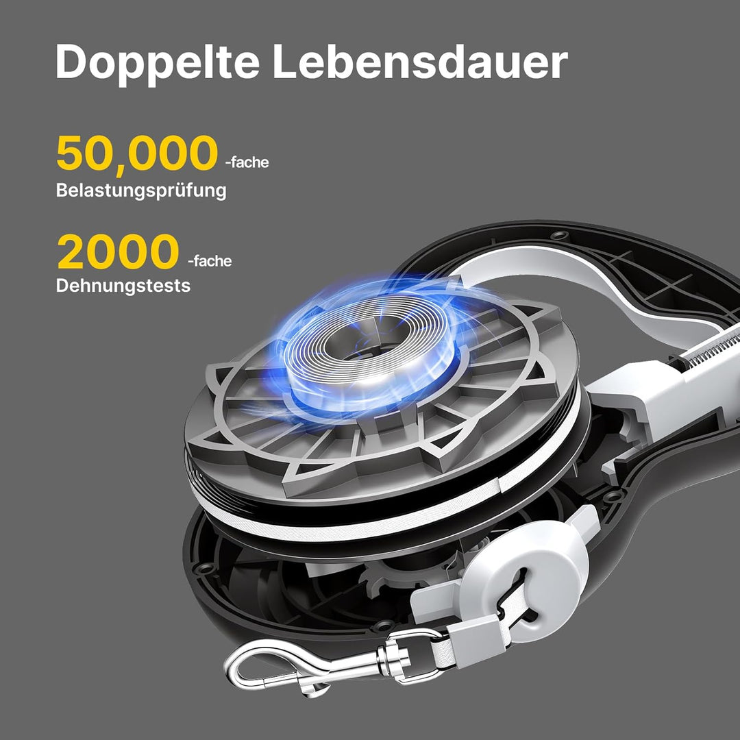 5M Einziehbare Hundeleine für kleine & mittelgrosse Hunde | Automatische Bremse, Verriegelung, ergon
