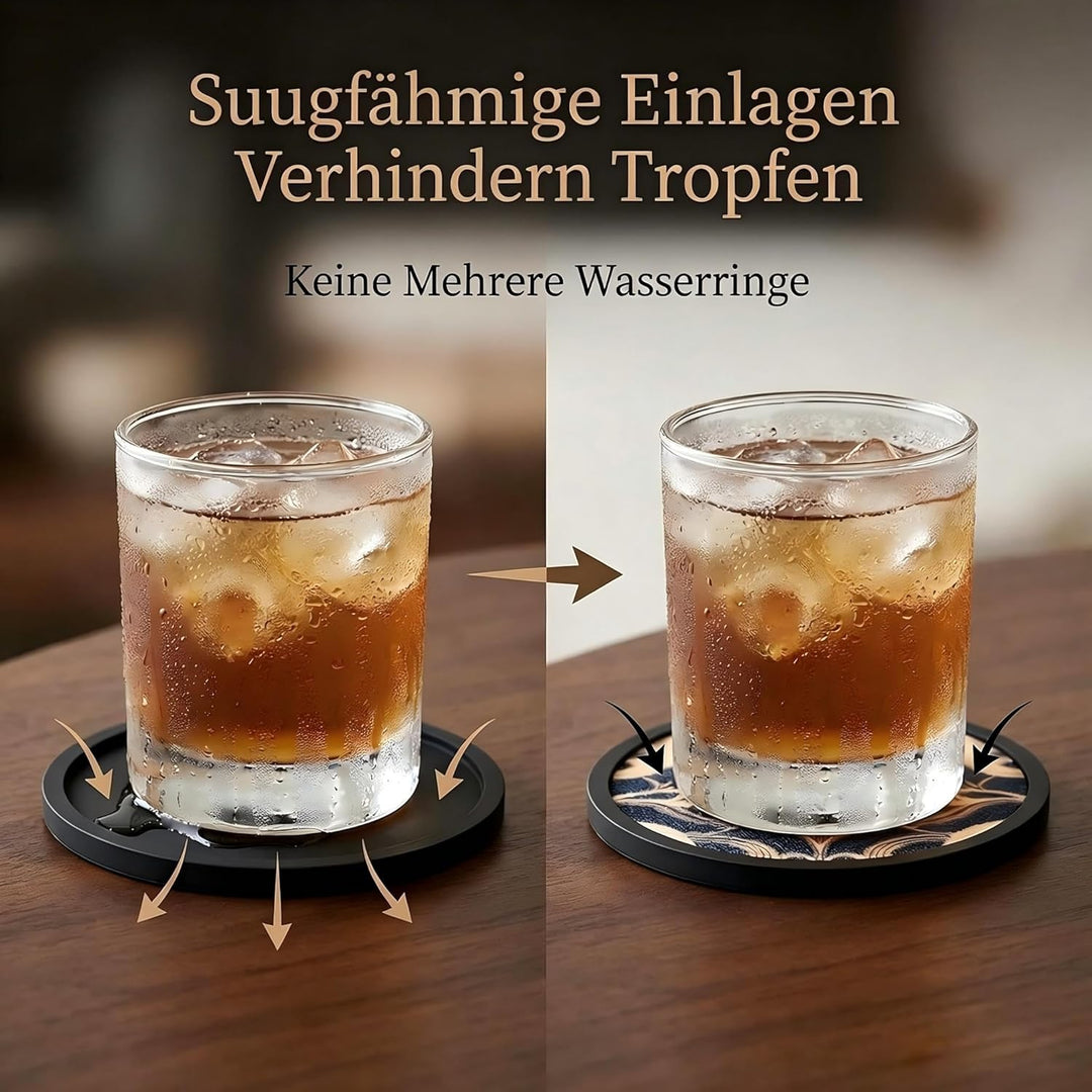 Silikon-Untersetzer Set 6 Stück - rutschfeste Getränkeuntersetzer mit 6 Saugfähigen Filzeinsätzen (Z