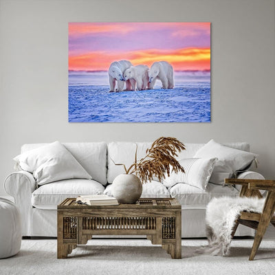 Bilder auf Leinwand 100x70cm Leinwandbild Bären Winter Schnee Familie Gross Wanddeko Bild Schlafzimm