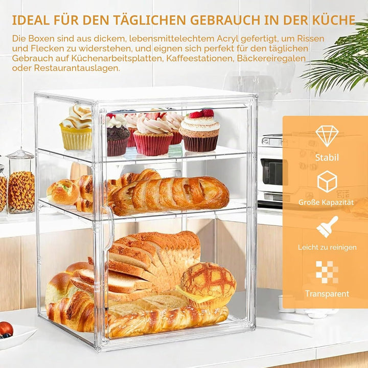 Brotkasten, 4 Schichten Einstellbar Brotaufbewahrungsbox Acrylbox mit Magnettür Grosse Kapazität Bro