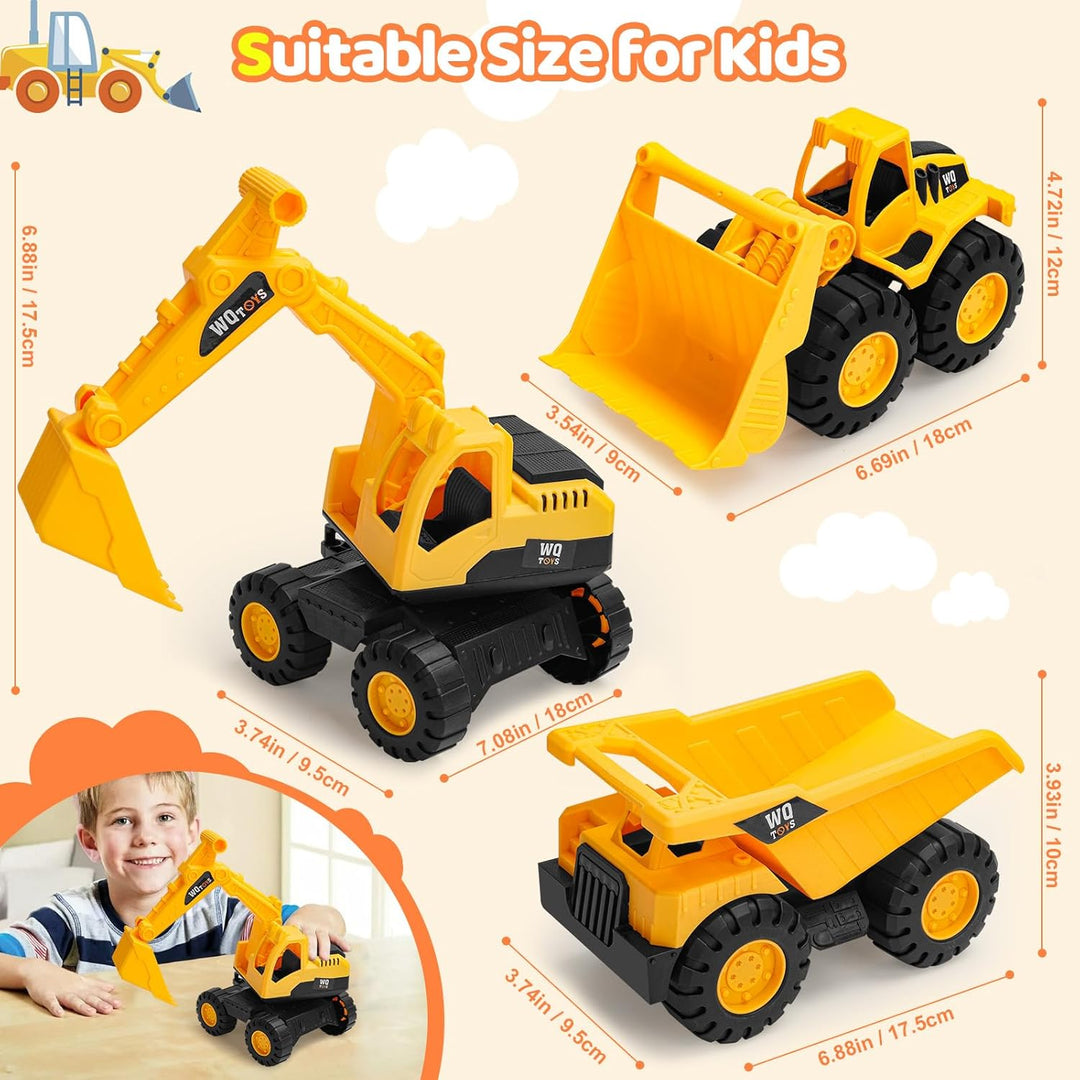 Sandspielzeug Bagger Sandkasten für Kinder ab 3+ Jahre – 3 Stück Bauwagen Spielzeug Set, Kipper & Ra