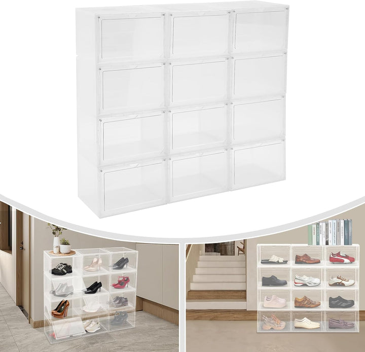 12er Set Schuhboxen Stapelbarer Schuh-Organizer transparente Schuhkartons Schuh-Display-Vitrinen aus