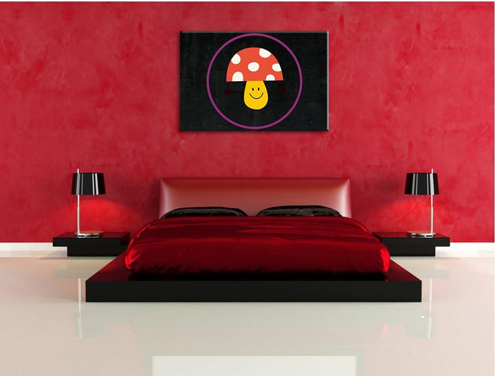 Süsser Pilz schwarz, Format: 100x70 auf Leinwand, XXL riesige Bilder fertig gerahmt mit Keilrahmen,