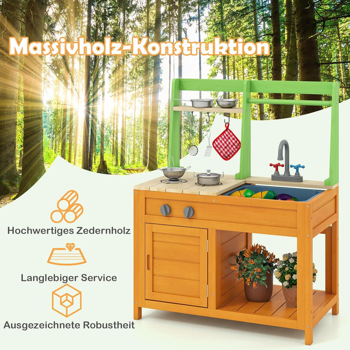 COSTWAY Matschküche Kinder Outdoor, Kinderküche mit Zubehör, Spielküche mit realistischen Herden & W