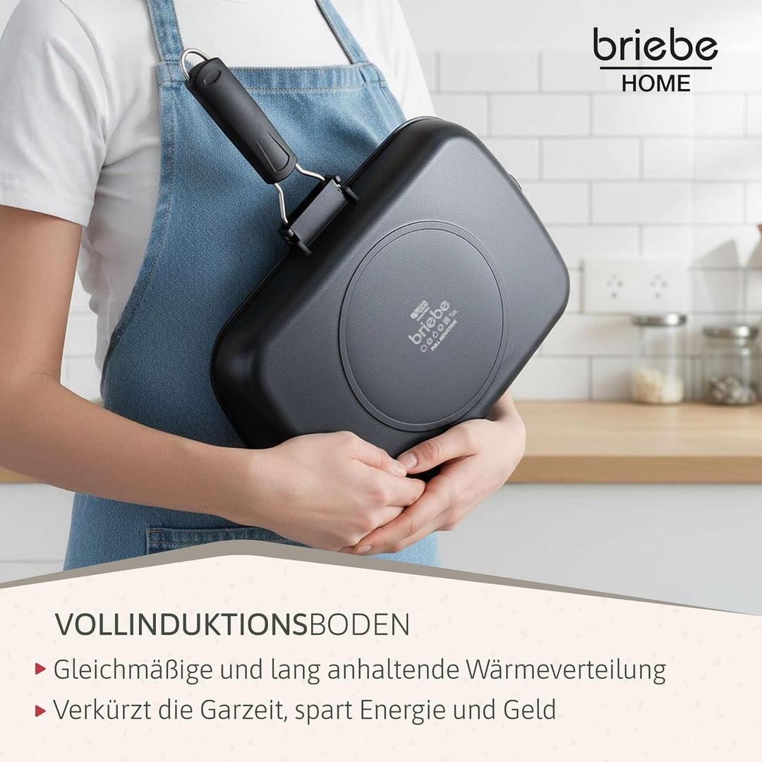 Brieve Black Titanium Induktionsgrillpfanne, Antihaft, Aluminiumguss, klappbar, ohne PFOA, 34x24 cm,