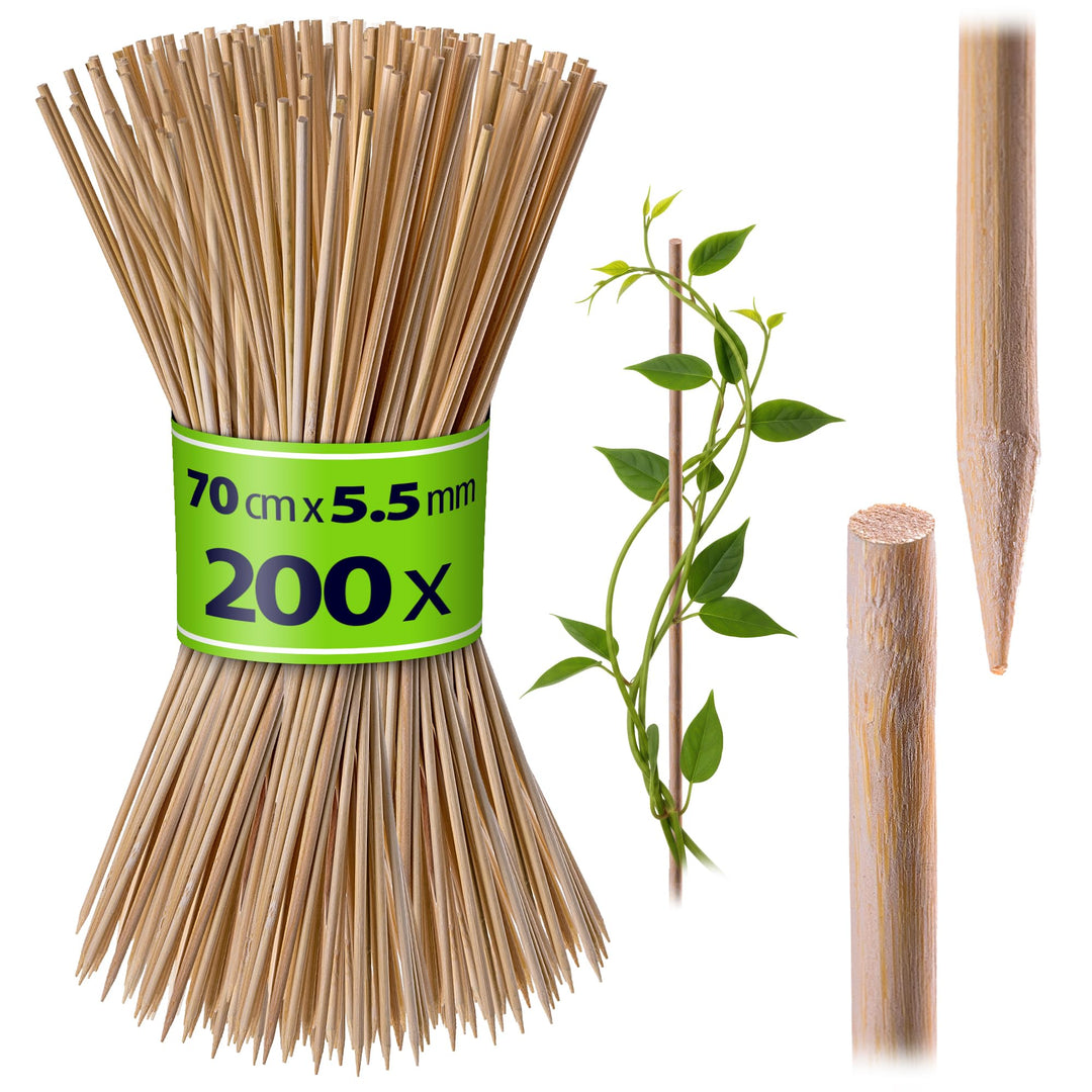KADAX Bambusstäbe 70cm x 5.5mm, 200er Set, Pflanzstäbe aus Bambus, Holzstäbe als Pflanzenstütze für