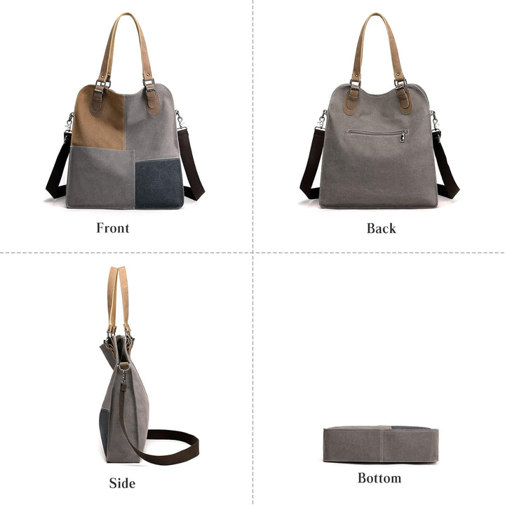 PORRASSO Retro Umhängetasche Canvas Schultertasche Damen Handtasche Gross Hobo Tasche Crossbody Bag