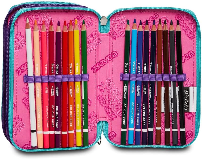 Seven Federmäppchen, Mäppchen, Mehrfarbig, Federtasche für Schreibwaren, Etui komplett mit Bleistift
