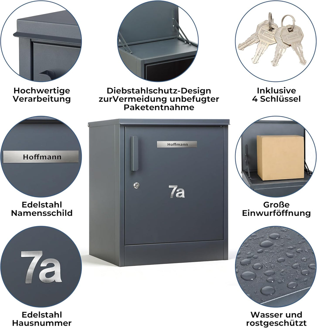 Zedelmaier Paketbox, Grosses Paketfach in Anthrazit zur Wandmontage, Personalisierte Paketbox für Dr