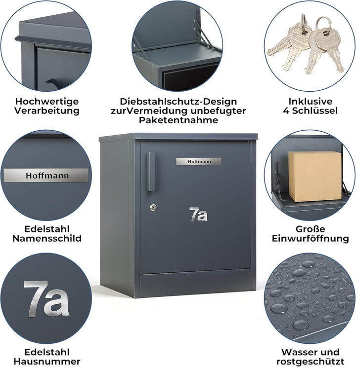 Zedelmaier Paketbox, Grosses Paketfach in Anthrazit zur Wandmontage, Personalisierte Paketbox für Dr