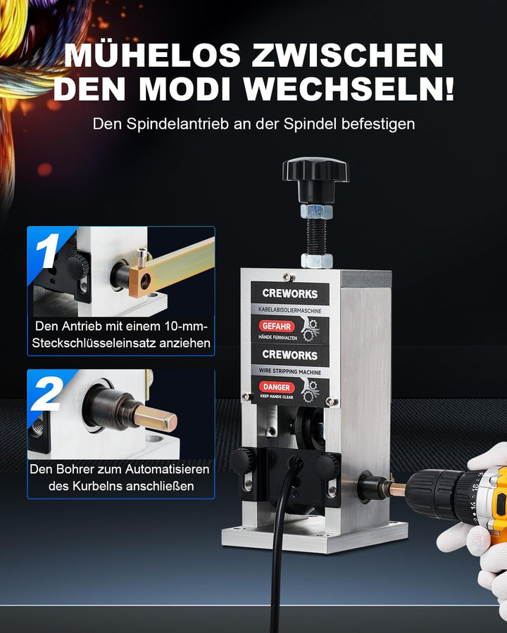 CREWORKS Manuelle Kabelabisoliermaschine 3 Einzugslochplatte 1,5-25mm Kabelschälmaschine Kabel 5 Zuf